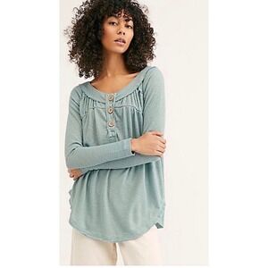 We The Free People Shirt Women XS Must Have Henley Waffle Knit Babydoll Top